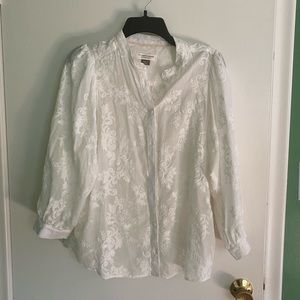 M Anthro white on white embroidered blouse EUC